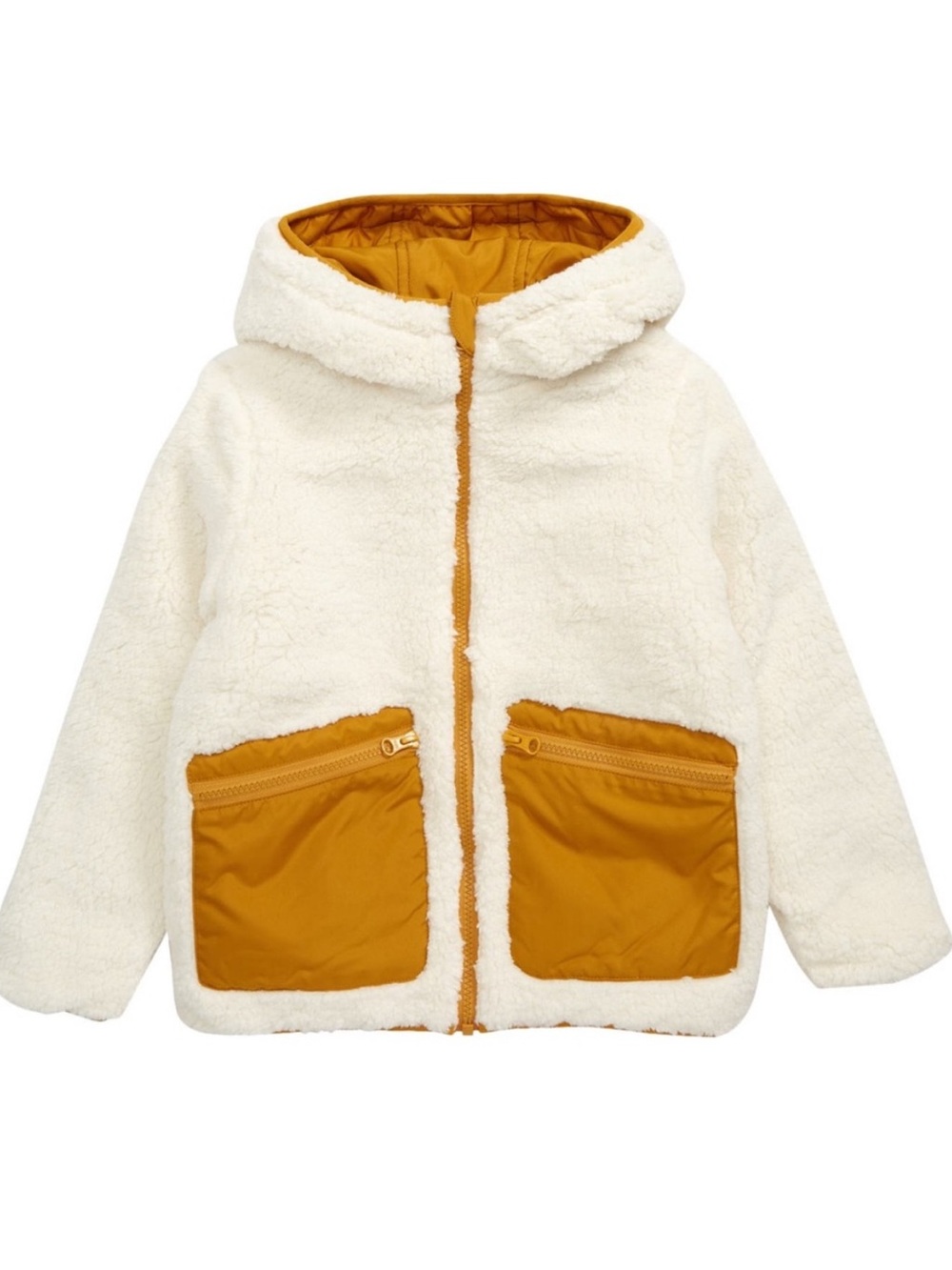 Reversible Cream/mustard Sherpa Hooded Jacket - Tucker and Tate size 7